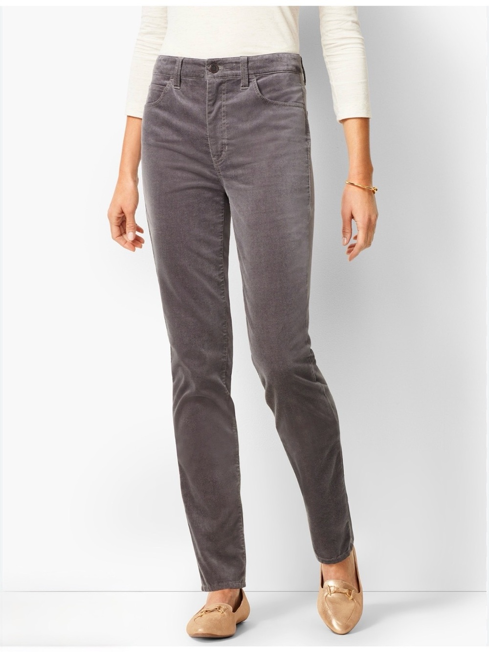 Talbots Velveteen Straight Leg Pants Charcoal Gray size 12P petite